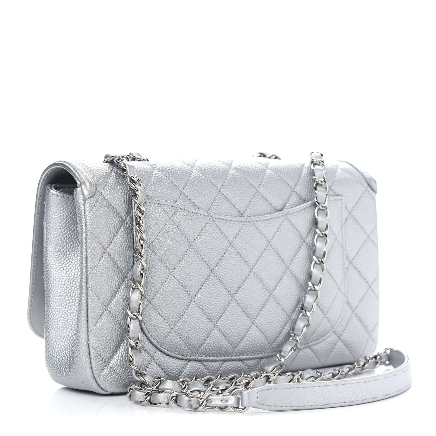 Metallic Caviar Quilted Medium CC Filigree Flap Silver