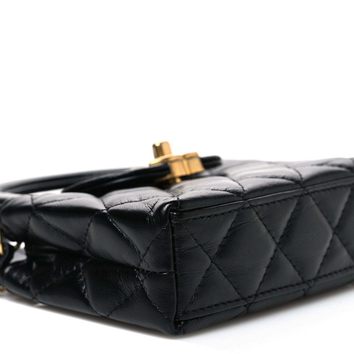 Chanel Shiny Aged Calfskin Quilted Mini Nano Kelly Shopper Black 9 of 10