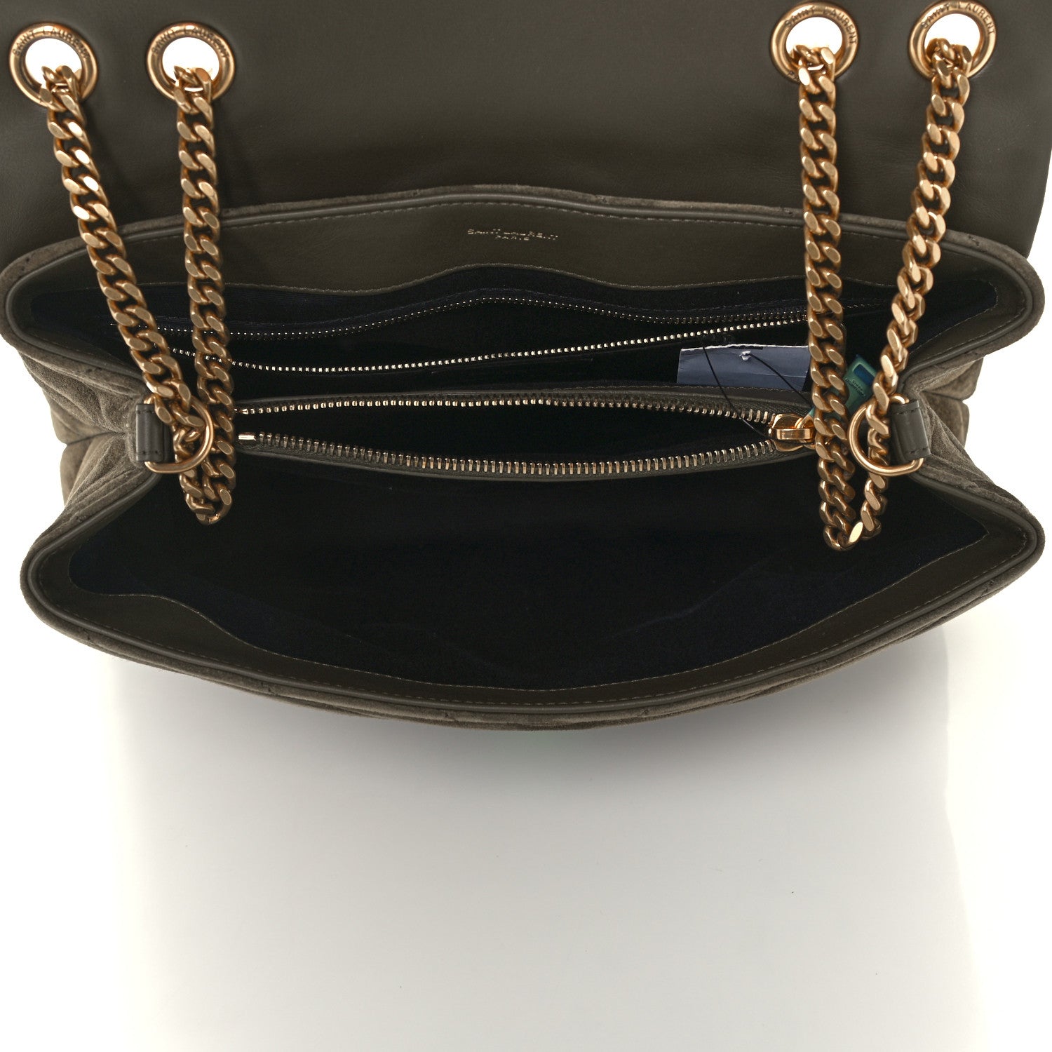 Saint Laurent Suede Y Quilted Monogram Medium Loulou Chain Satchel Seaweed 5 of 11