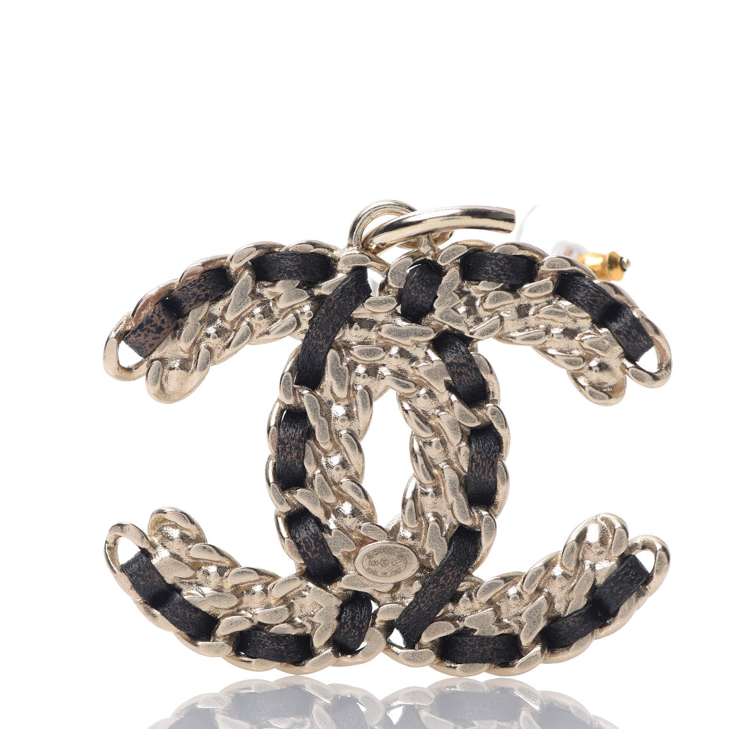 Chanel Crystal Lambskin Chain CC Vintage Allure Stud Earrings Black Gold 6 of 6