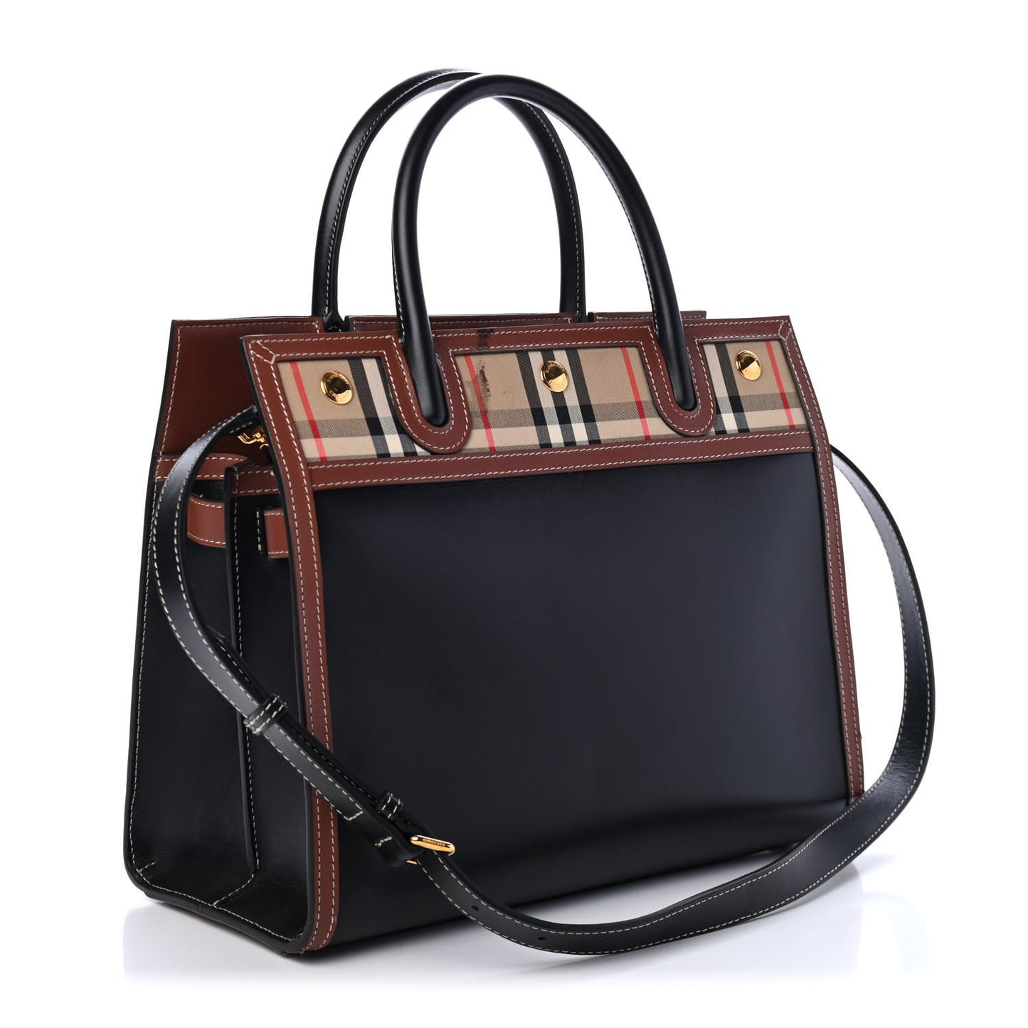 Calfskin Vintage Check Small Two Handle Title Bag Black