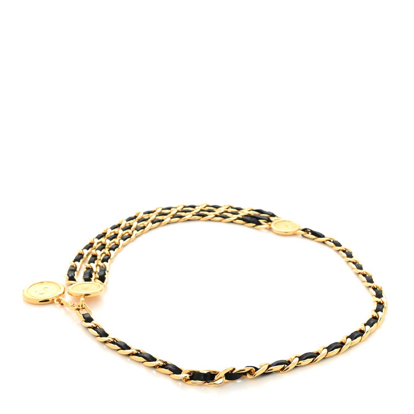 Lambskin Chain CC Medallion Belt Black Gold
