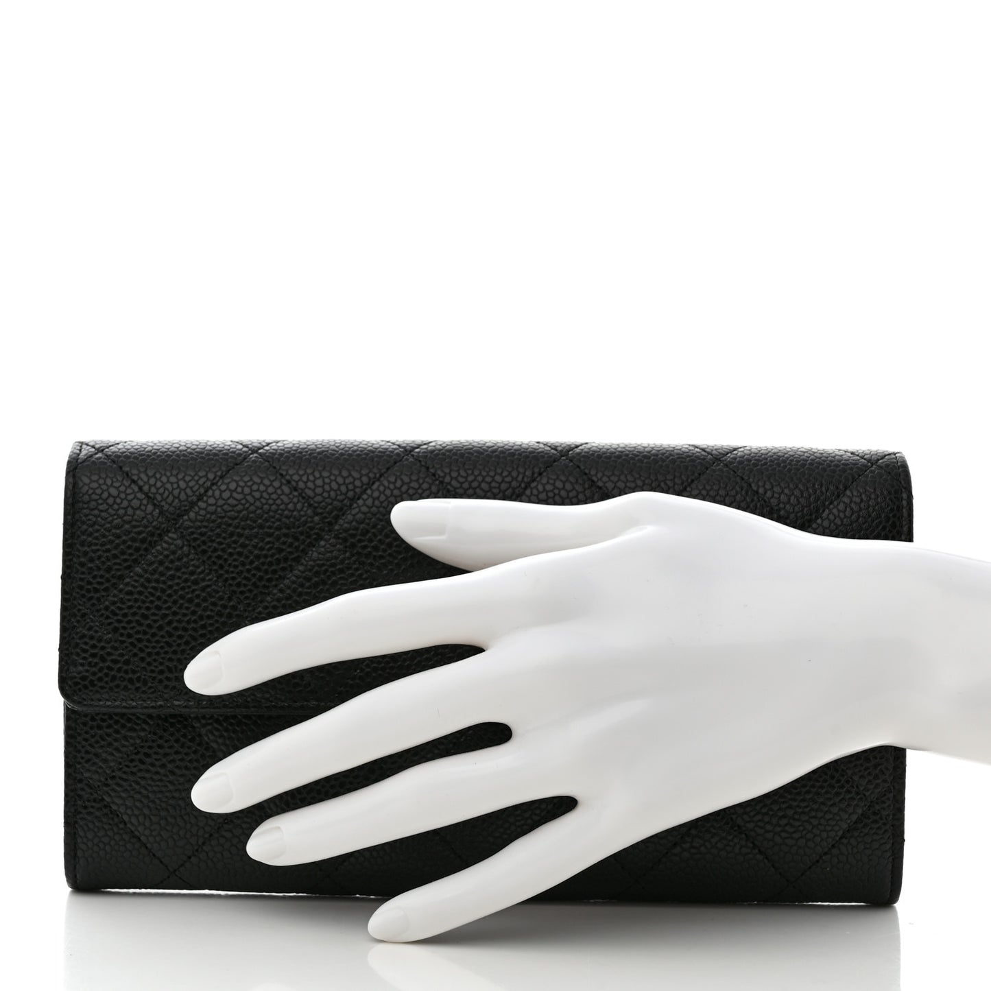 Caviar Quilted Large Gusset Flap Wallet Black