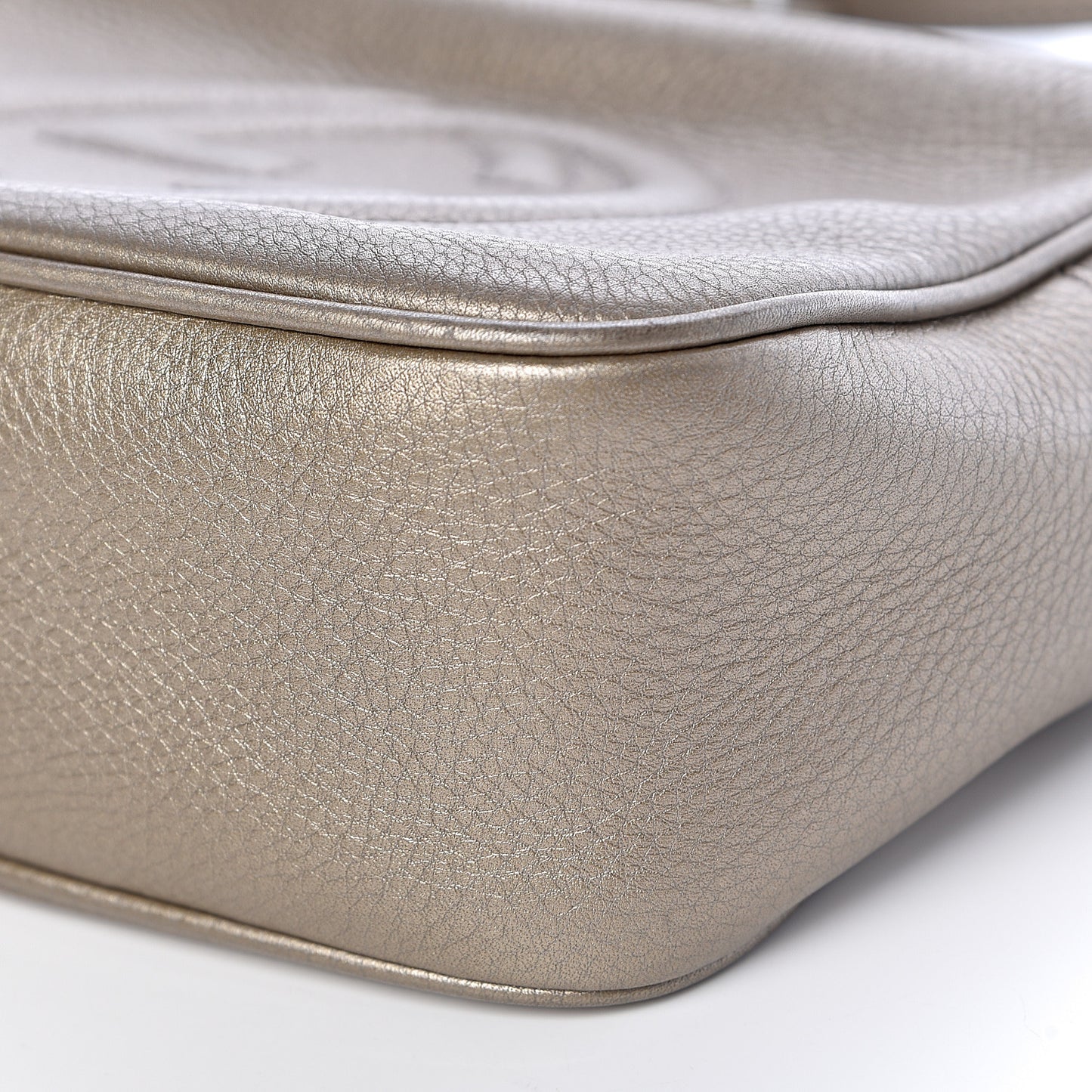 Metallic Pebbled Calfskin Small Soho Disco Bag Golden Beige
