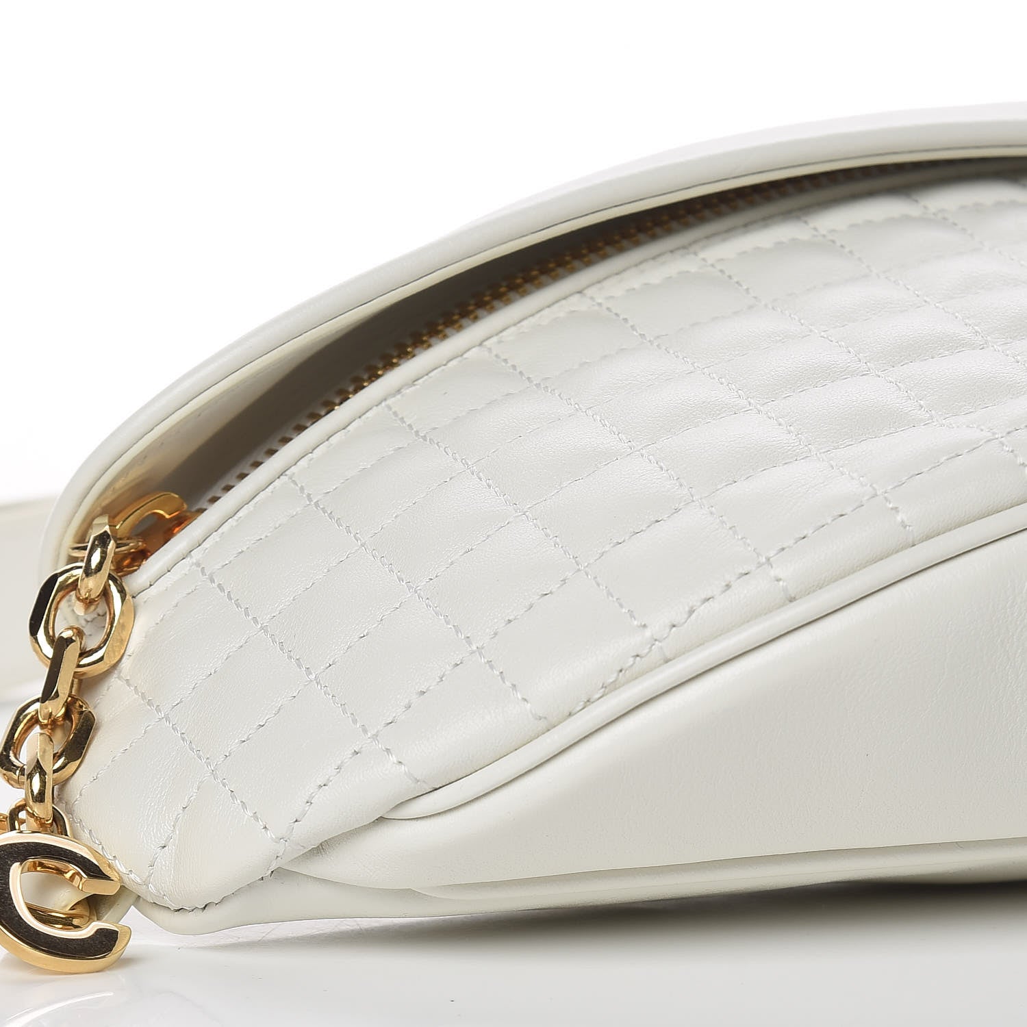 Celine Calfskin Quilted C Charm Belt Bag White 8 of 9
