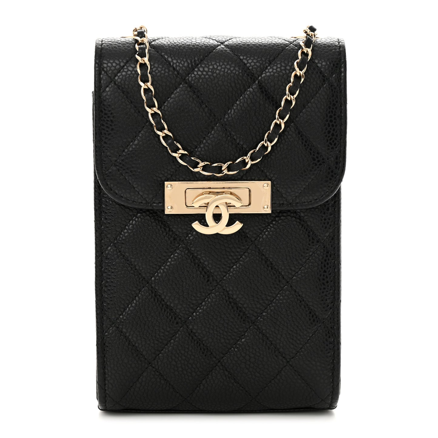 Caviar Quilted Golden Class Phone Holder Black