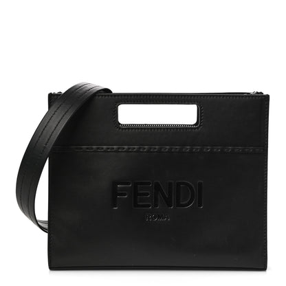 Fendi Vitello King Logo Embossed Mini East West Shopper Black 1 of 11