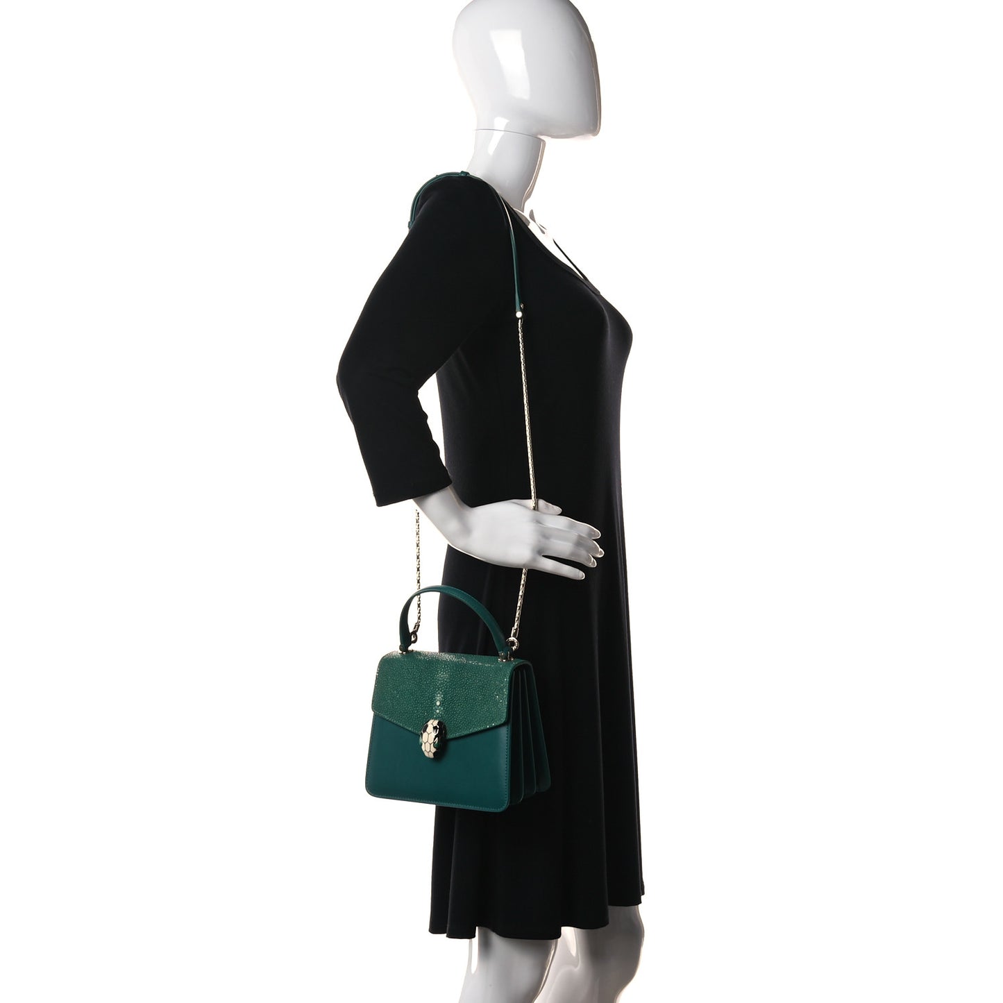 Calfskin Galuchat Serpenti Forever Crossbody Green
