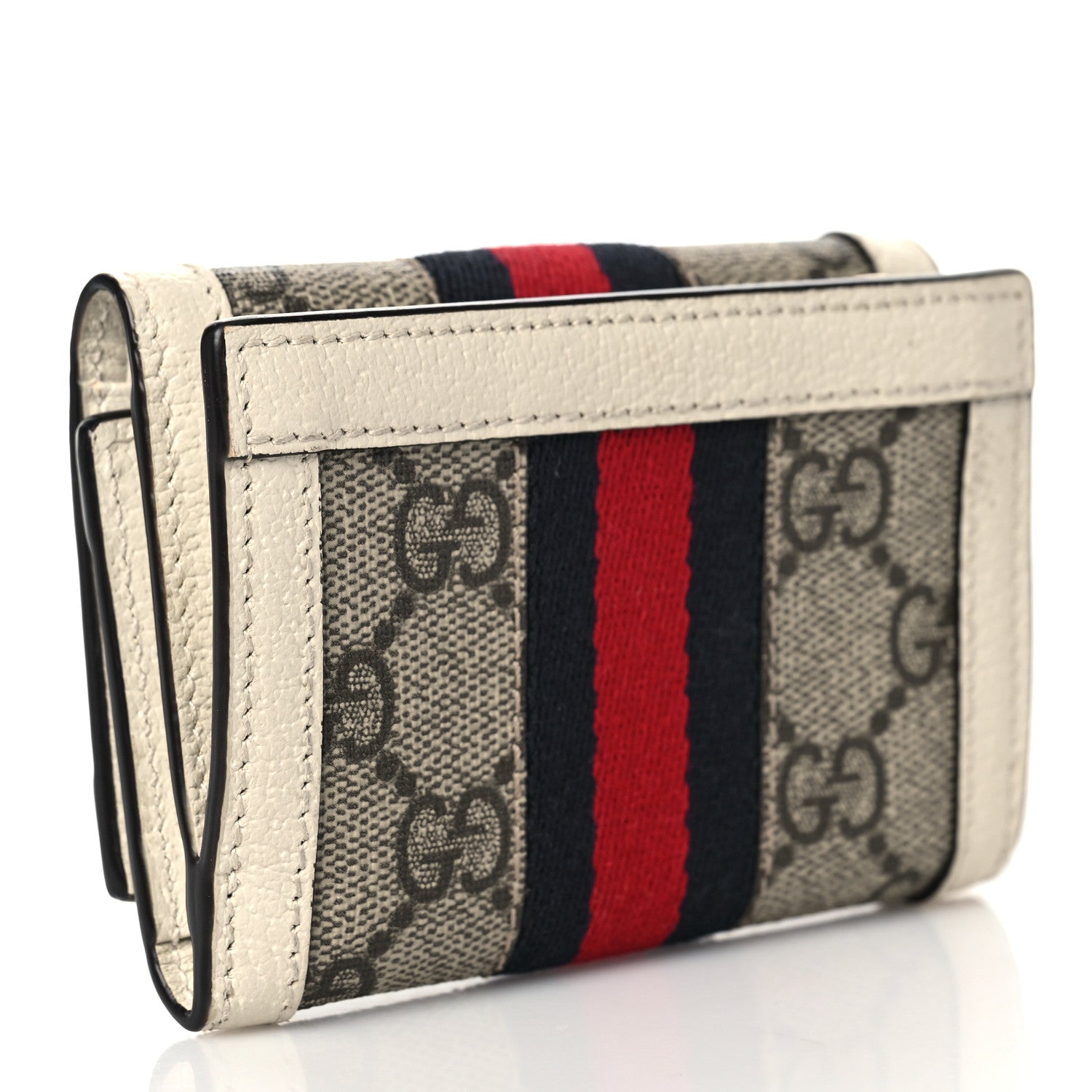 Gucci GG Supreme Monogram Textured Calfskin Web Ophidia Bi-Fold Wallet Beige Ebony Mystic White 3 of 8