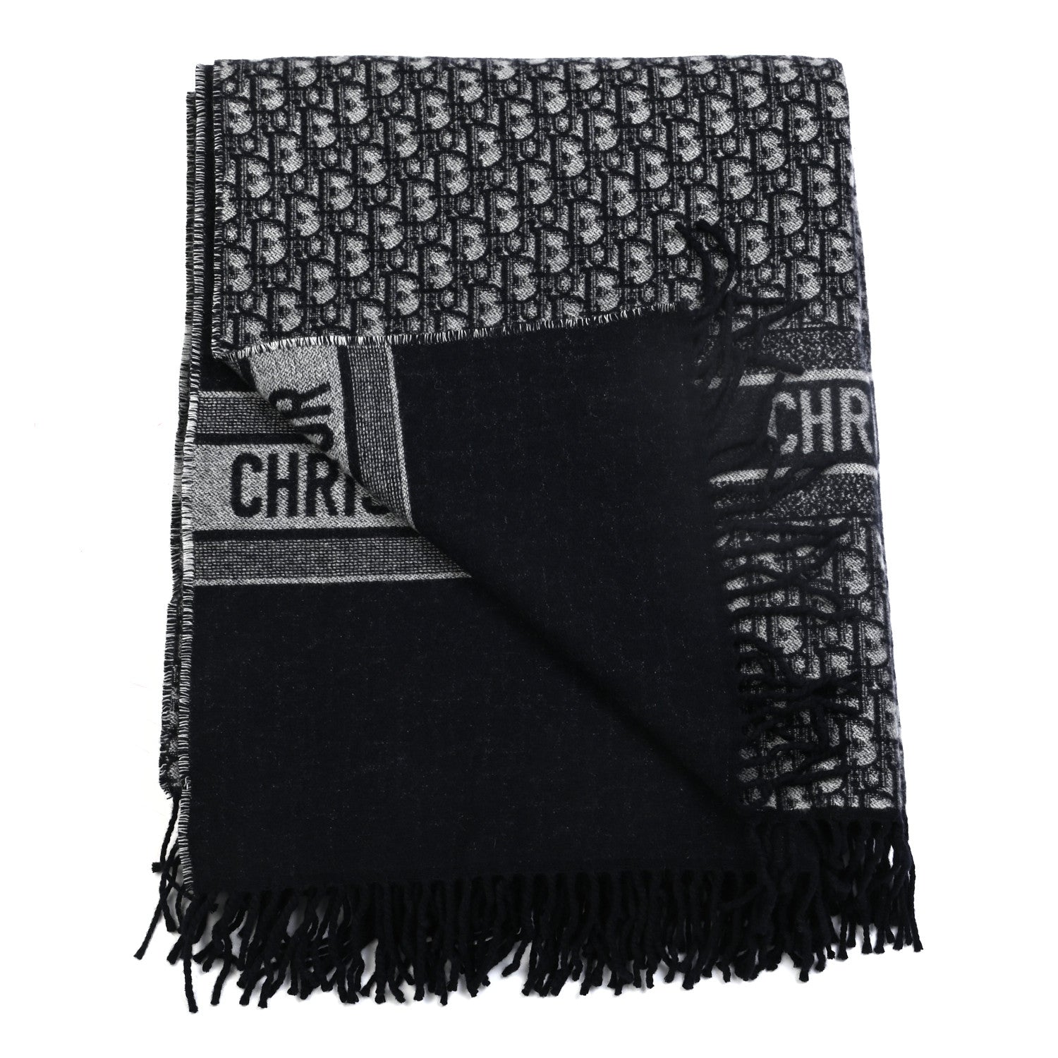 Christian Dior Cashmere Wool CD Oblique Throw Blanket Blue 2 of 3