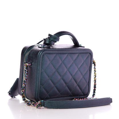Chanel Iridescent Caviar Quilted Small CC Filigree Vanity Case Dark Turquoise 3 of 8