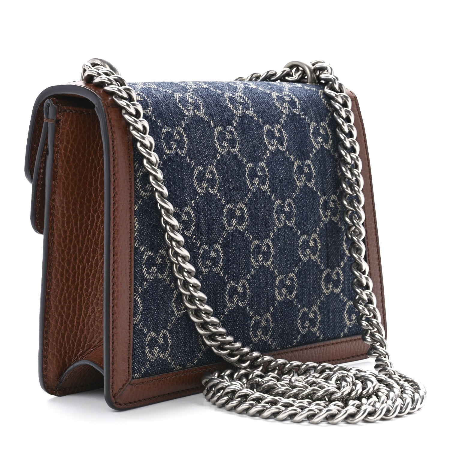 Gucci New Denim GG Monogram Dollar Calfskin Enamel Mini Dionysus Shoulder Bag Blue Tea Cuir Epilog Electric Blue 3 of 12