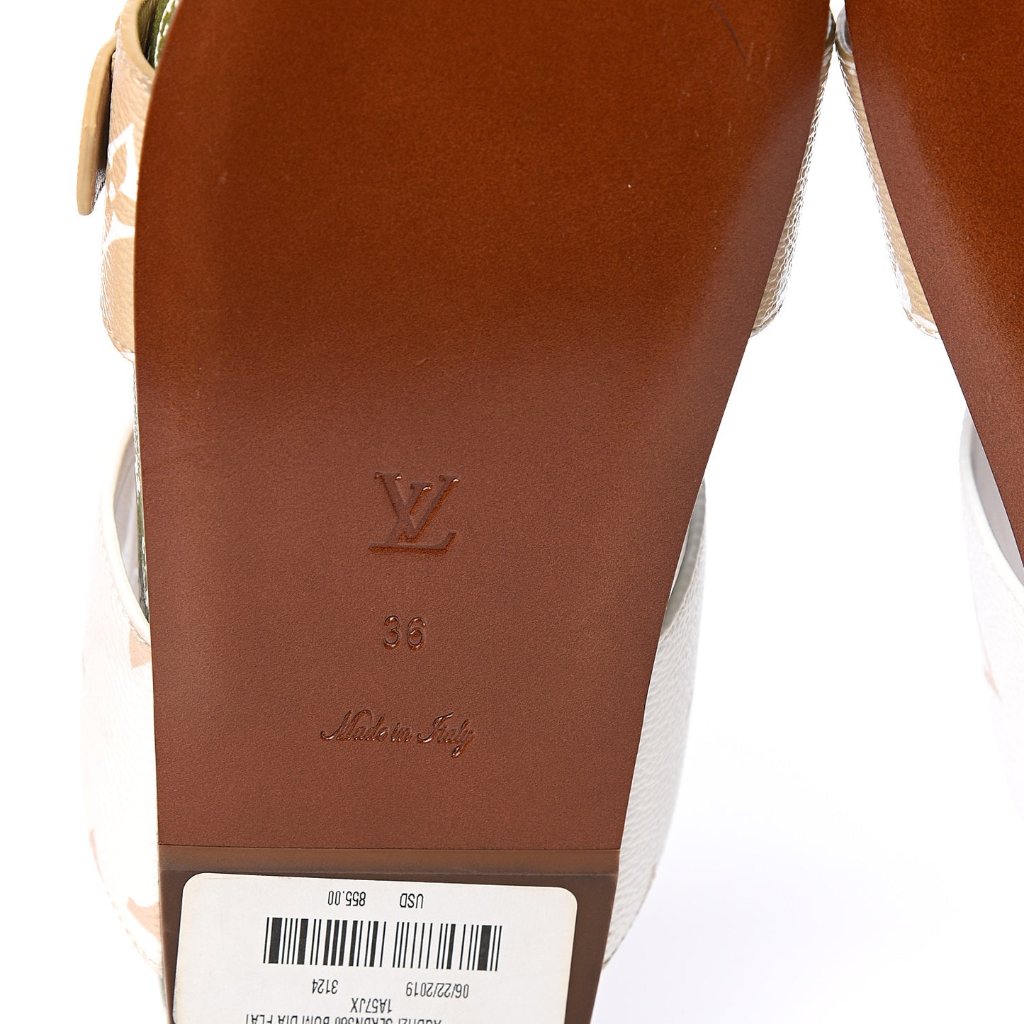 Monogram Giant Bom Dia Flat Mule Sandals 36 White Moka