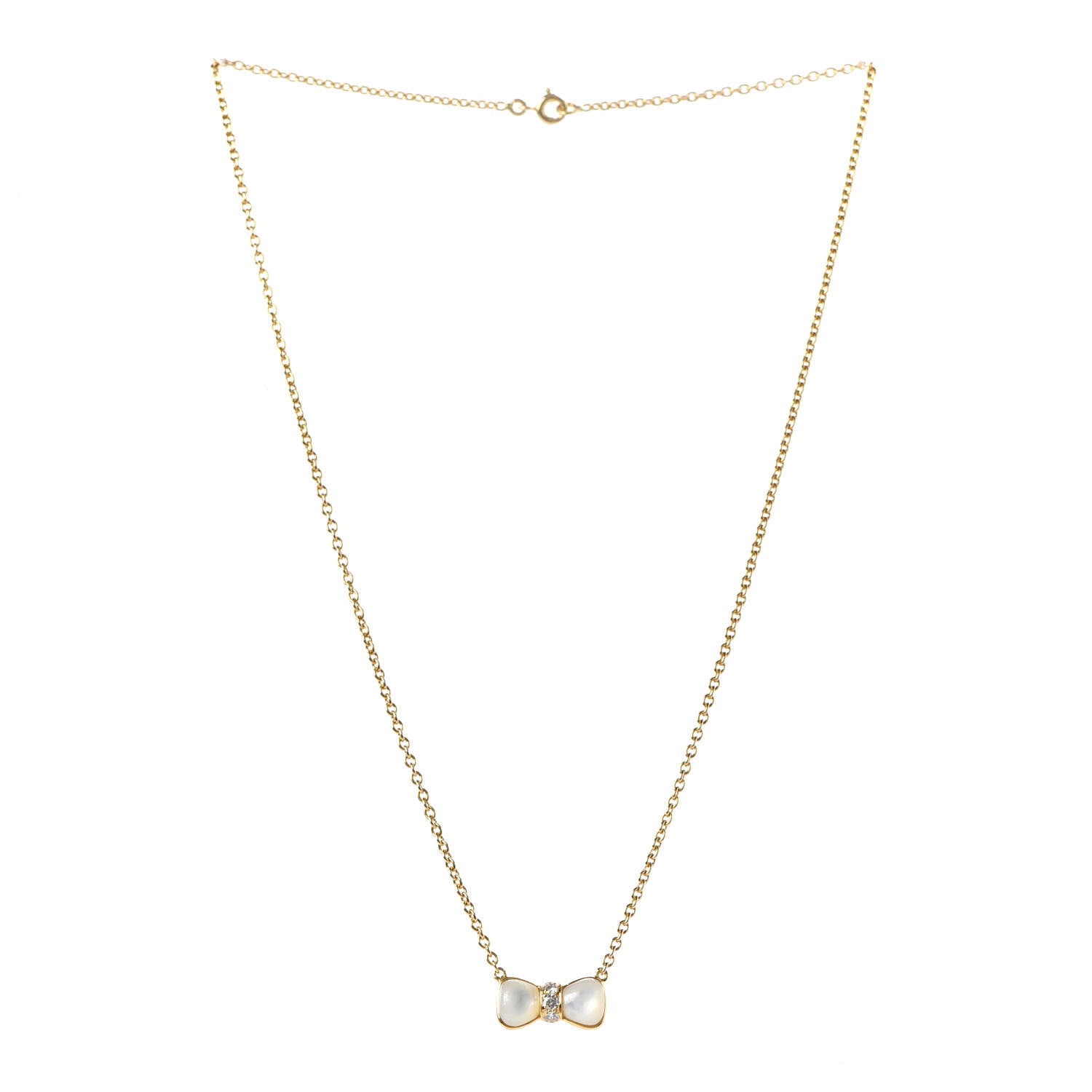 Van Cleef & Arpels 18K Yellow Gold Diamond Mother of Pearl Bow Pendant Necklace 3 of 5