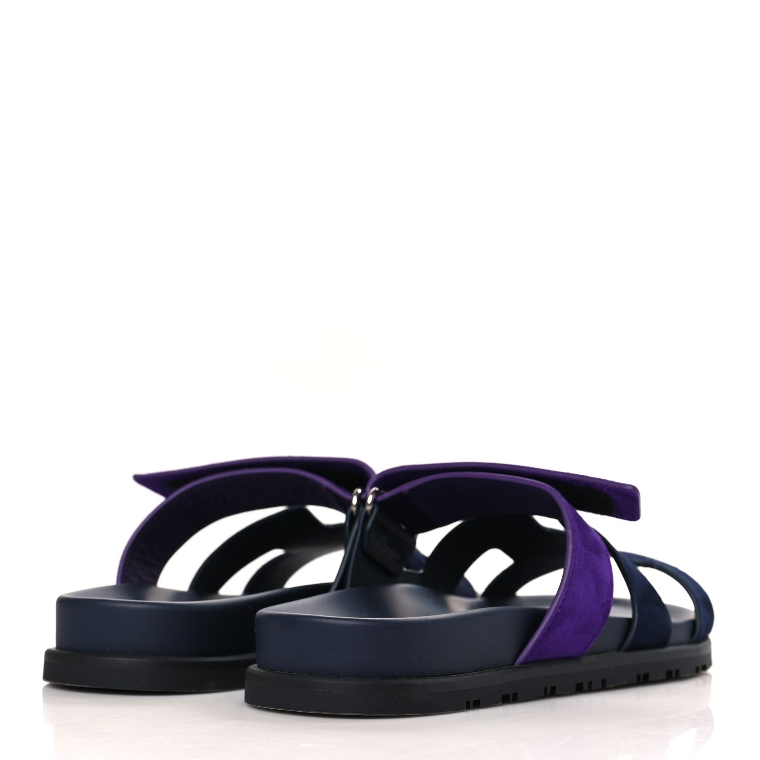 Hermes Suede Goatskin Womens Chypre Sandals 37 Marine Violet Majorette 4 of 9