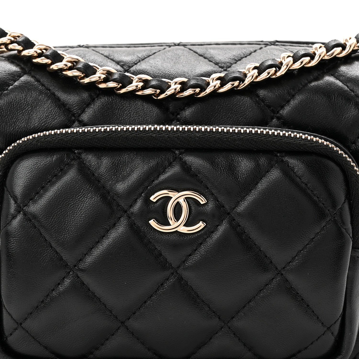 Chanel Shiny Crumpled Lambskin Quilted Small Preppy Pocket Camera Case Black 7 of 9