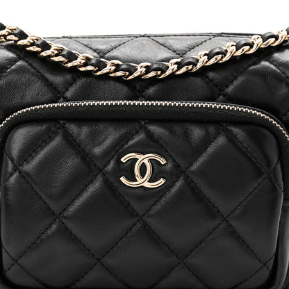 Chanel Shiny Crumpled Lambskin Quilted Small Preppy Pocket Camera Case Black 7 of 9