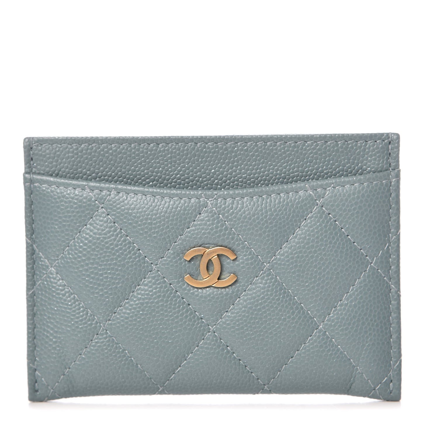 Iridescent Caviar Quilted Card Holder Light Blue