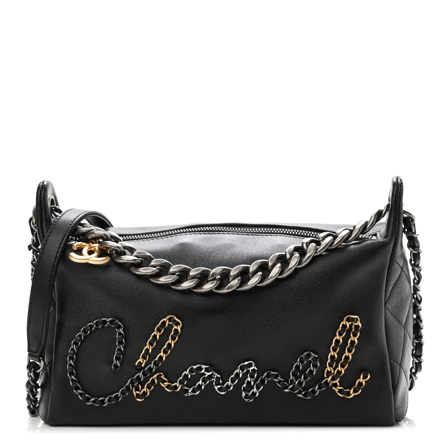 Chanel Calfskin Chain 20s Signature Hobo Black 1 of 11