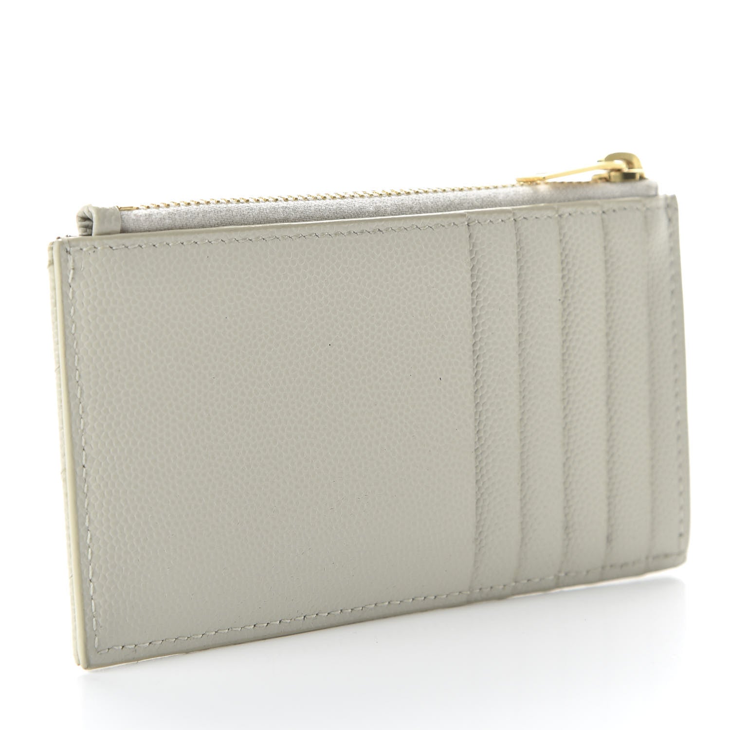 Saint Laurent Grain De Poudre Matelasse Chevron Monogram Fragments Zippered Card Case White 3 of 8