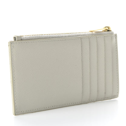 Saint Laurent Grain De Poudre Matelasse Chevron Monogram Fragments Zippered Card Case White 3 of 8