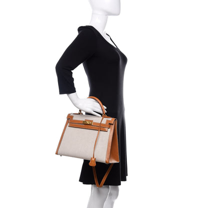 Hermes Peau Porc Toile Kelly Sellier 32 Gold 3 of 15