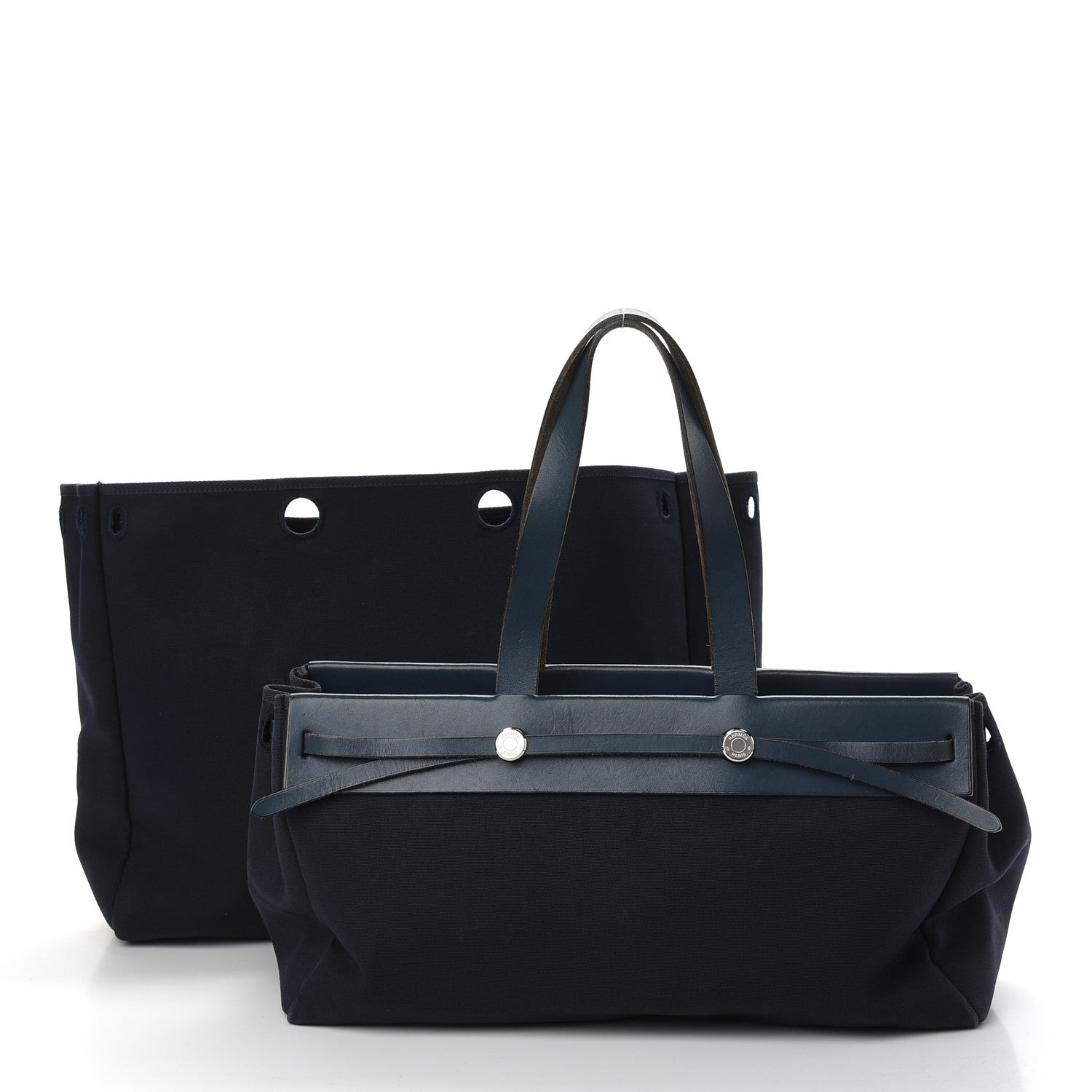 Hermes Toile Vache Hunter Herbag Cabas MM Bleu Marine 3 of 10