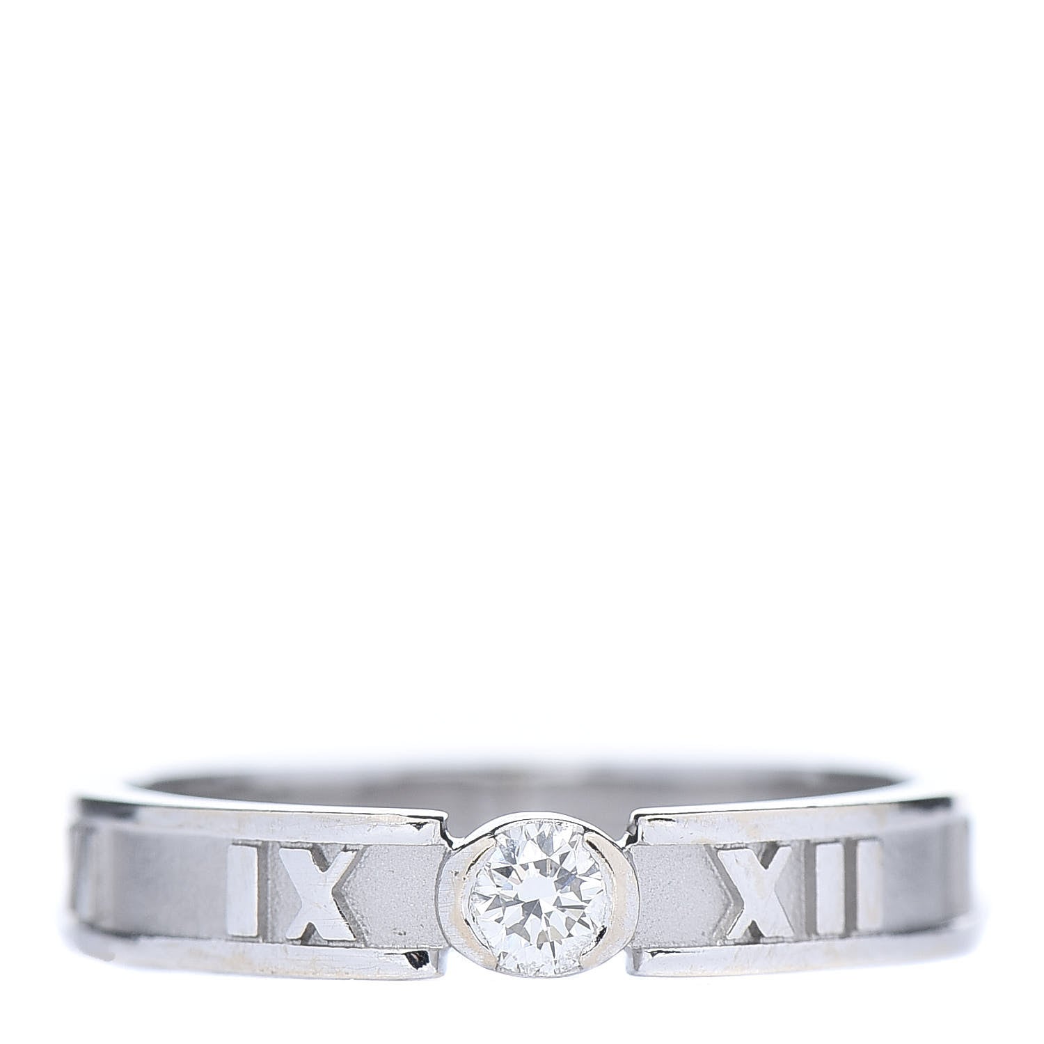Tiffany 18K White Gold Diamond Atlas Solitaire Band Ring 52 6 1 of 5