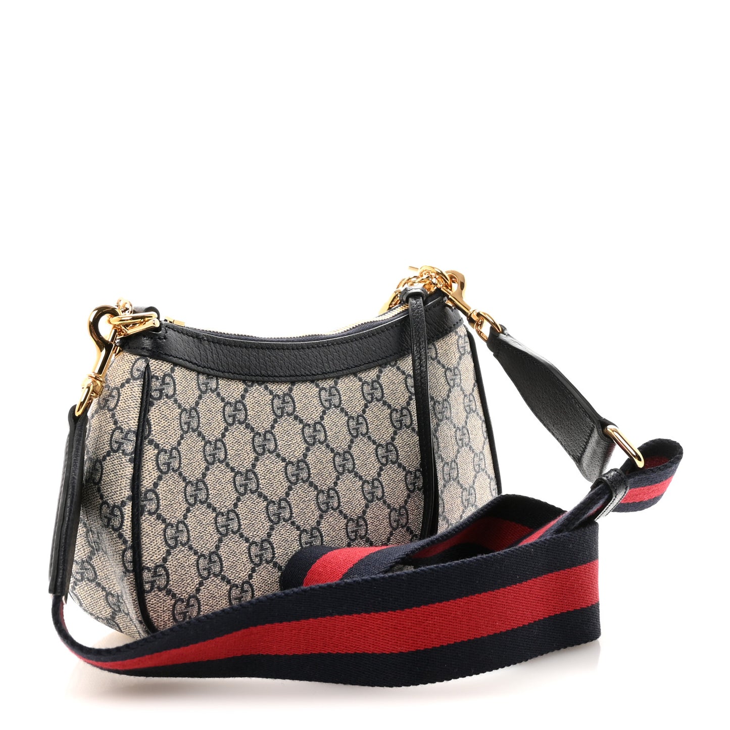 GG Supreme Monogram Textured Dollar Calfskin Web Small Ophidia GG Handbag Beige Blue Beige Blue