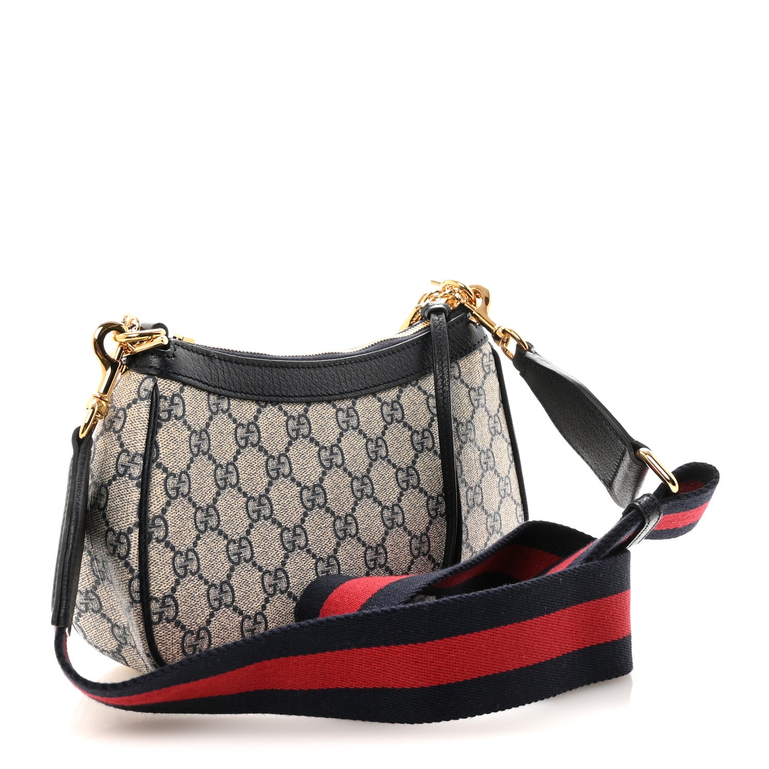 Gucci GG Supreme Monogram Textured Dollar Calfskin Web Small Ophidia GG Handbag Beige Blue Beige Blue 3 of 9