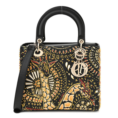 Christian Dior Smooth Calfskin Embroidered Animals Medium Lady Dior Black Multicolor 1 of 11