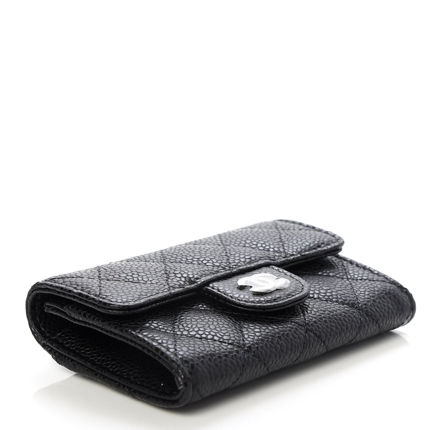Caviar Quilted Flap Card Holder Wallet Black