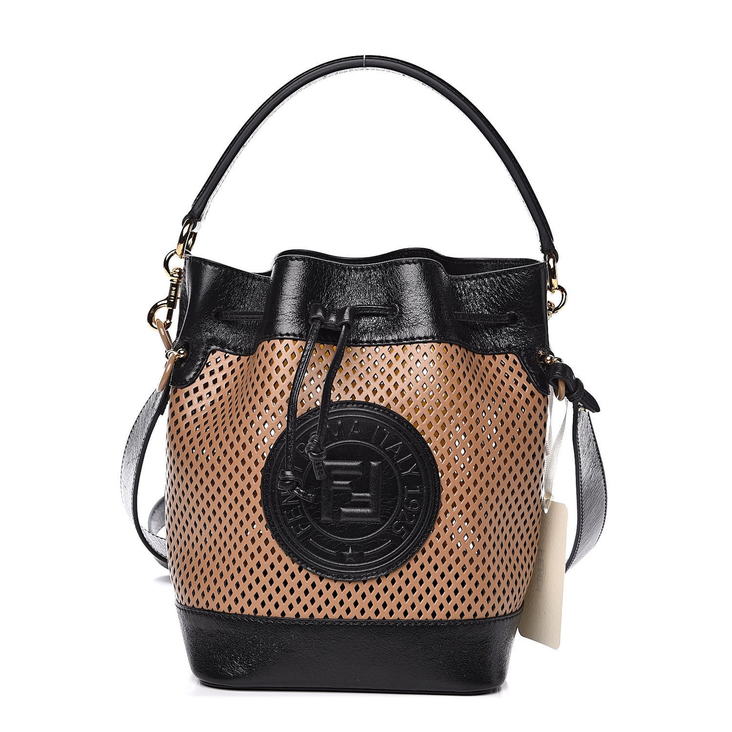 Vitello Liberty Glossy Lambskin F is Fendi Perforated Large Mon Tresor Bucket Bag Sand Mimosa Black