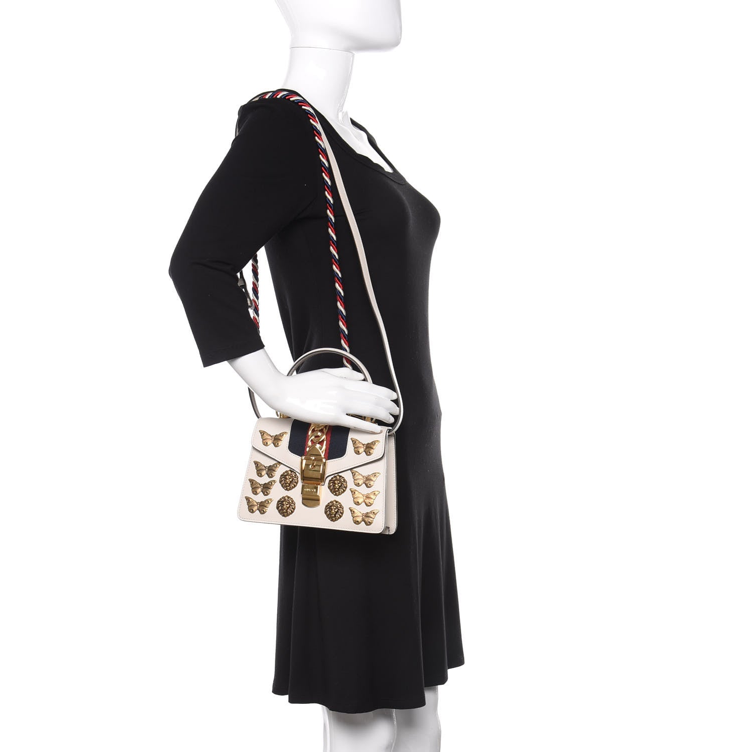 Gucci Calfskin Animal Studs Mini Sylvie Top Handle Bag White 2 of 11