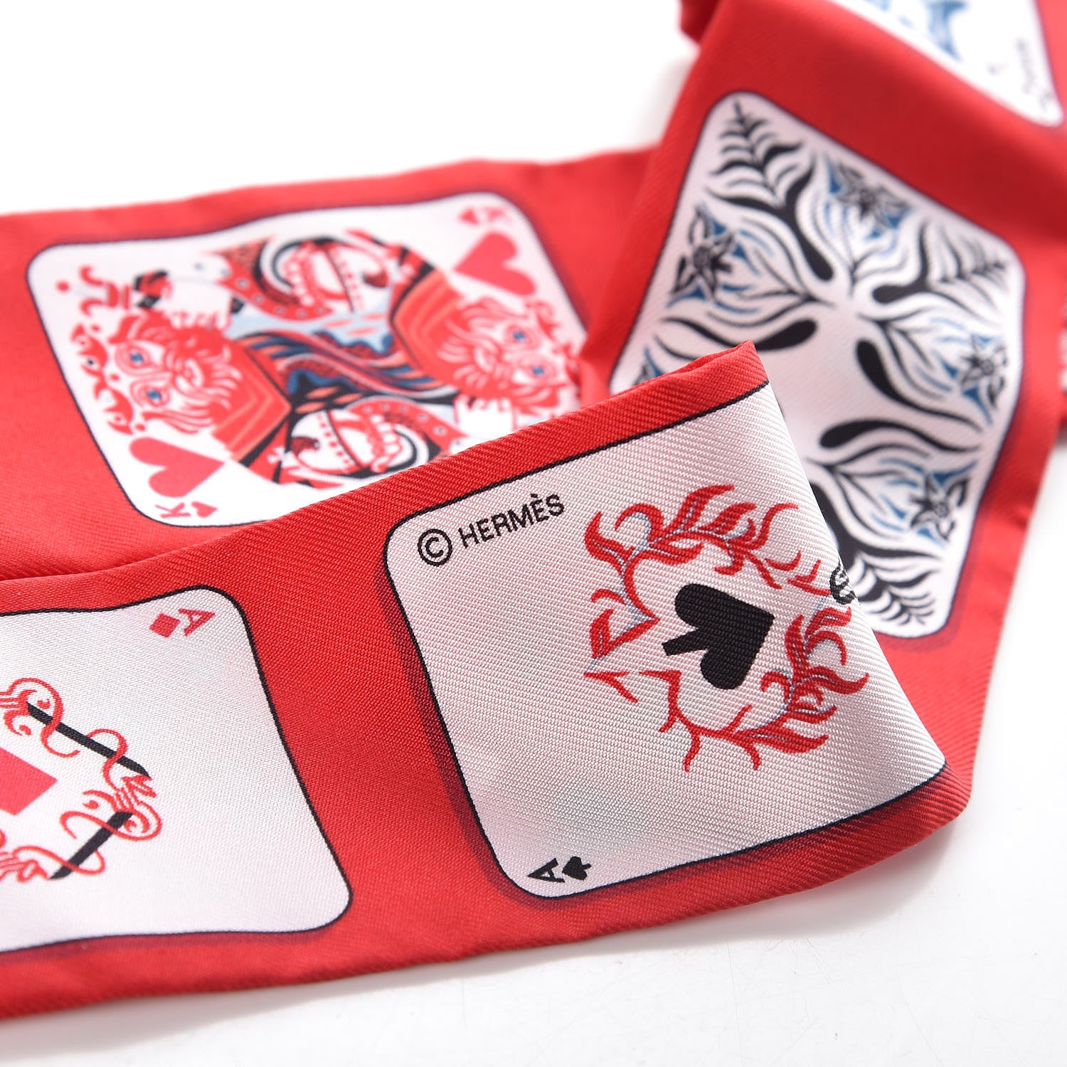 Hermes Silk Jeu de Cartes Twilly Rouge Noir Ardoise 3 of 4