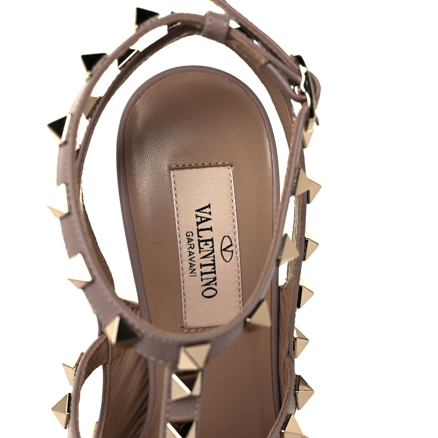 Valentino Garavani Pebbled Calfskin Rockstud Ankle Strap Pumps 36 Poudre 7 of 8