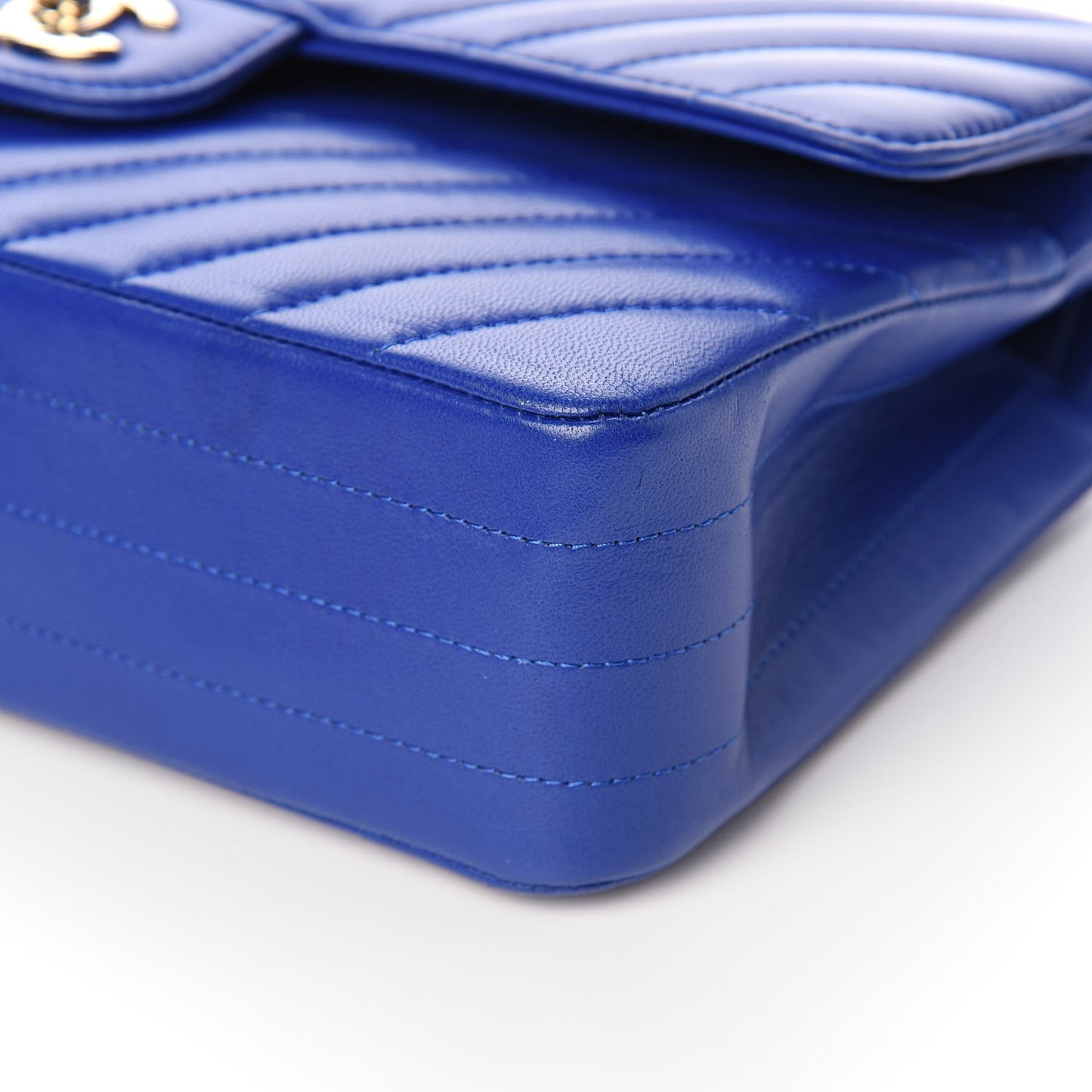 Lambskin Chevron Quilted Medium Double Flap Blue