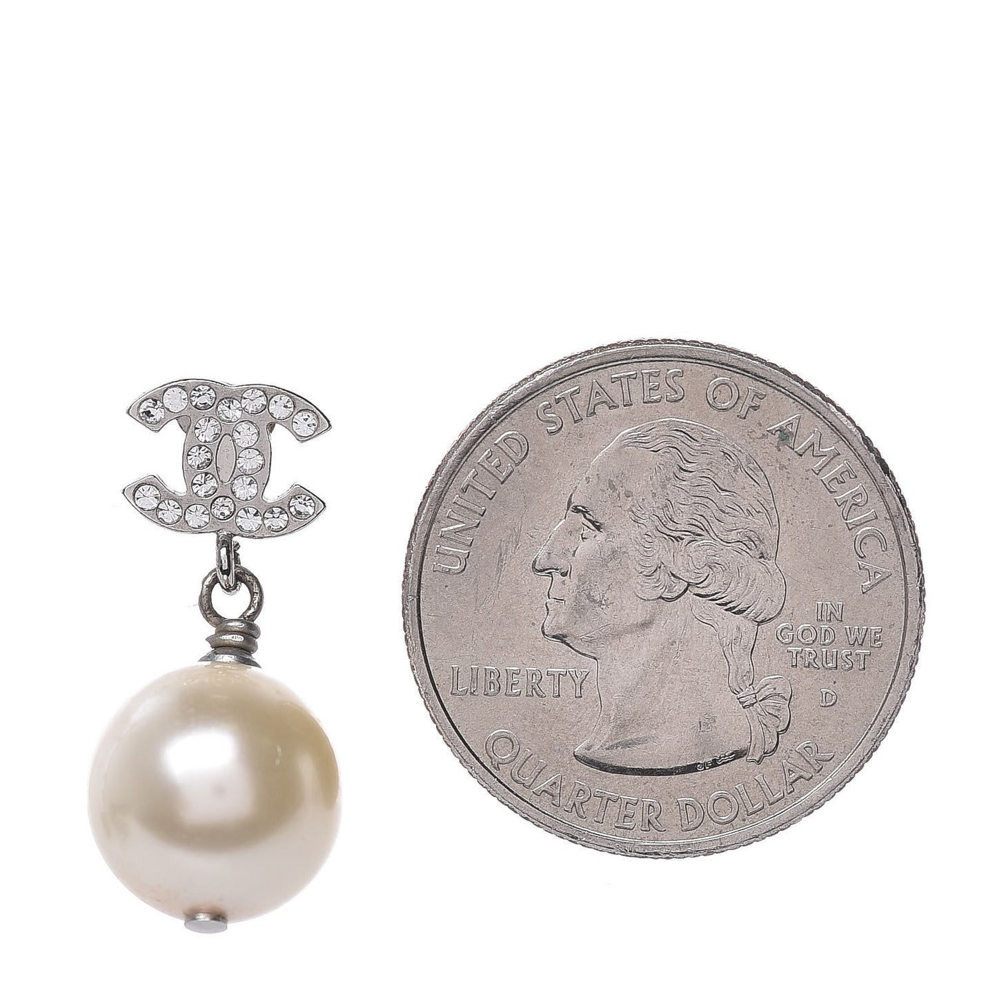 Crystal Pearl CC Drop Earrings Silver