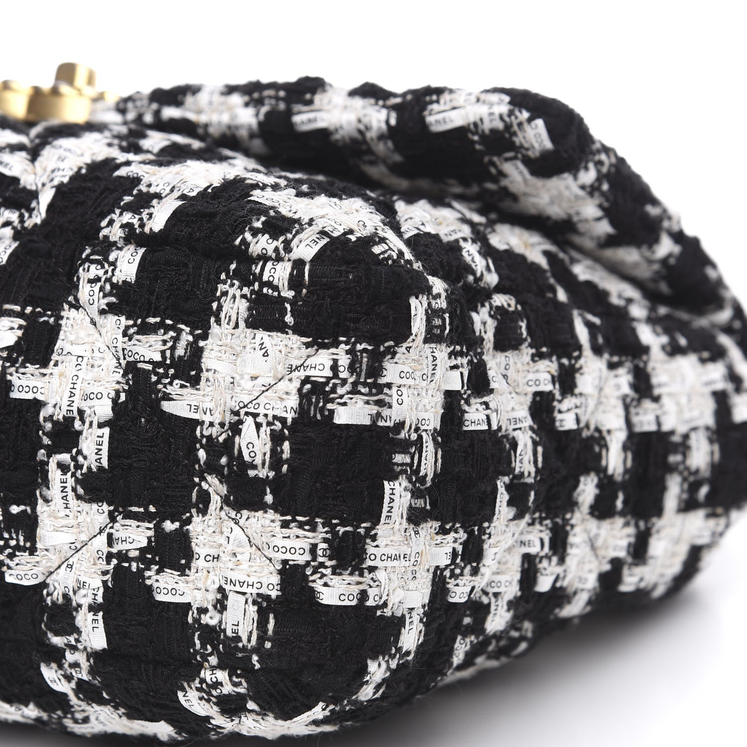 Chanel Tweed Quilted Large 19 Flap Black Ecru White 9 of 11