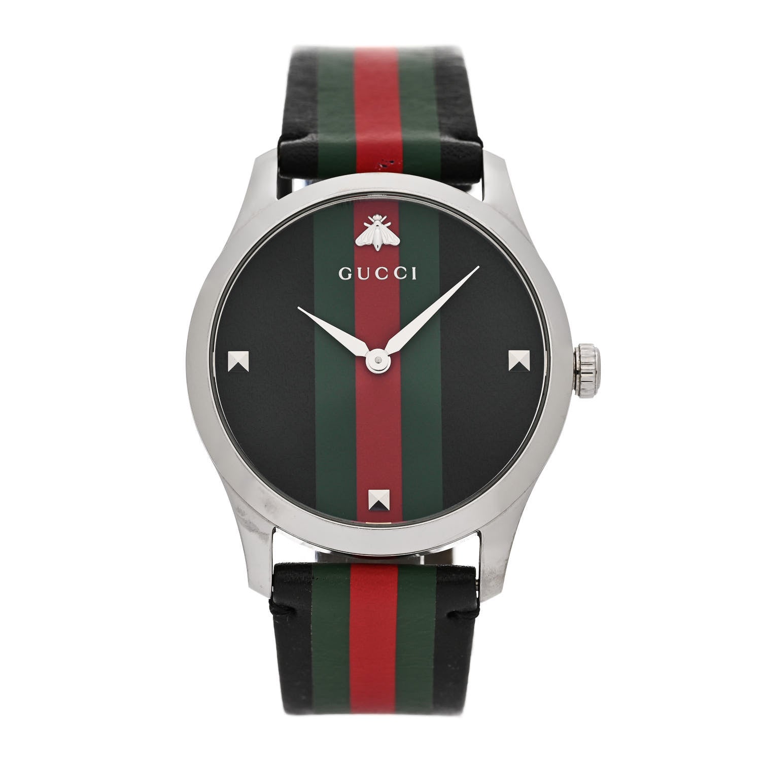 Gucci Stainless Steel Calfskin 38mm G-Timeless Stripe Web Quartz Watch Black 1 of 8