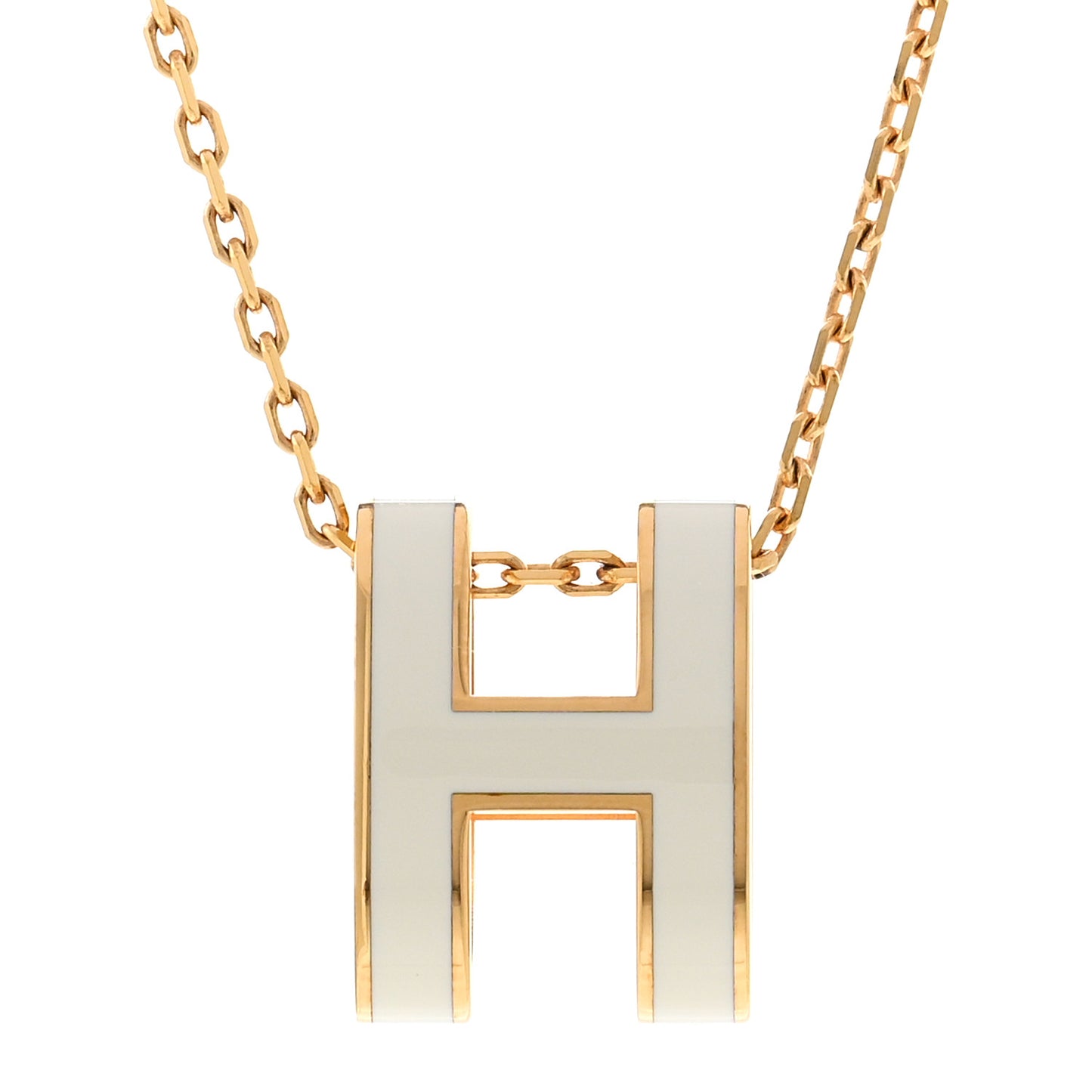 Lacquered Gold Pop H Pendant Necklace White