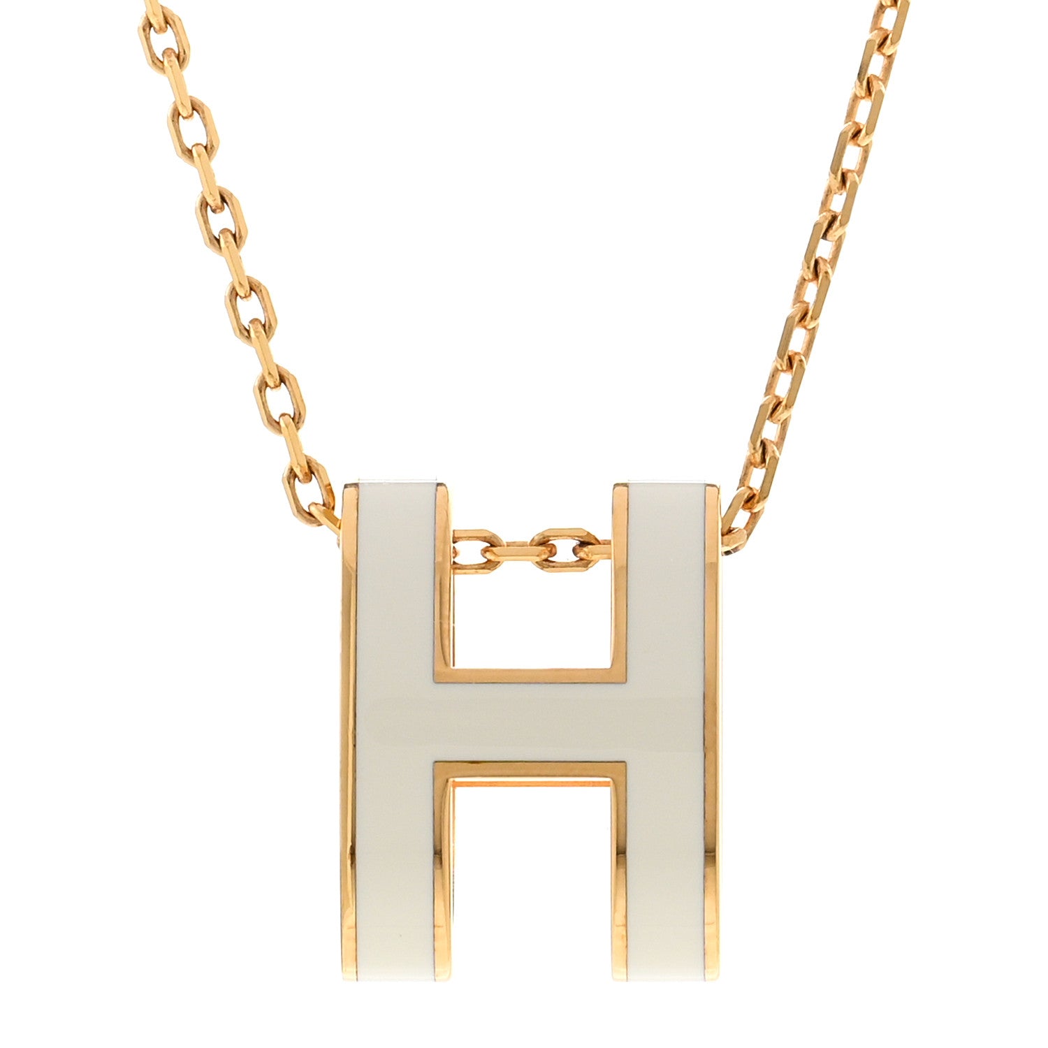 Hermes Lacquered Gold Pop H Pendant Necklace White 4 of 7