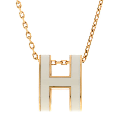 Hermes Lacquered Gold Pop H Pendant Necklace White 4 of 7