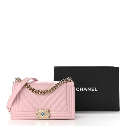 Chanel Caviar Chevron Quilted Medium Boy Flap Light Pink 11 of 11