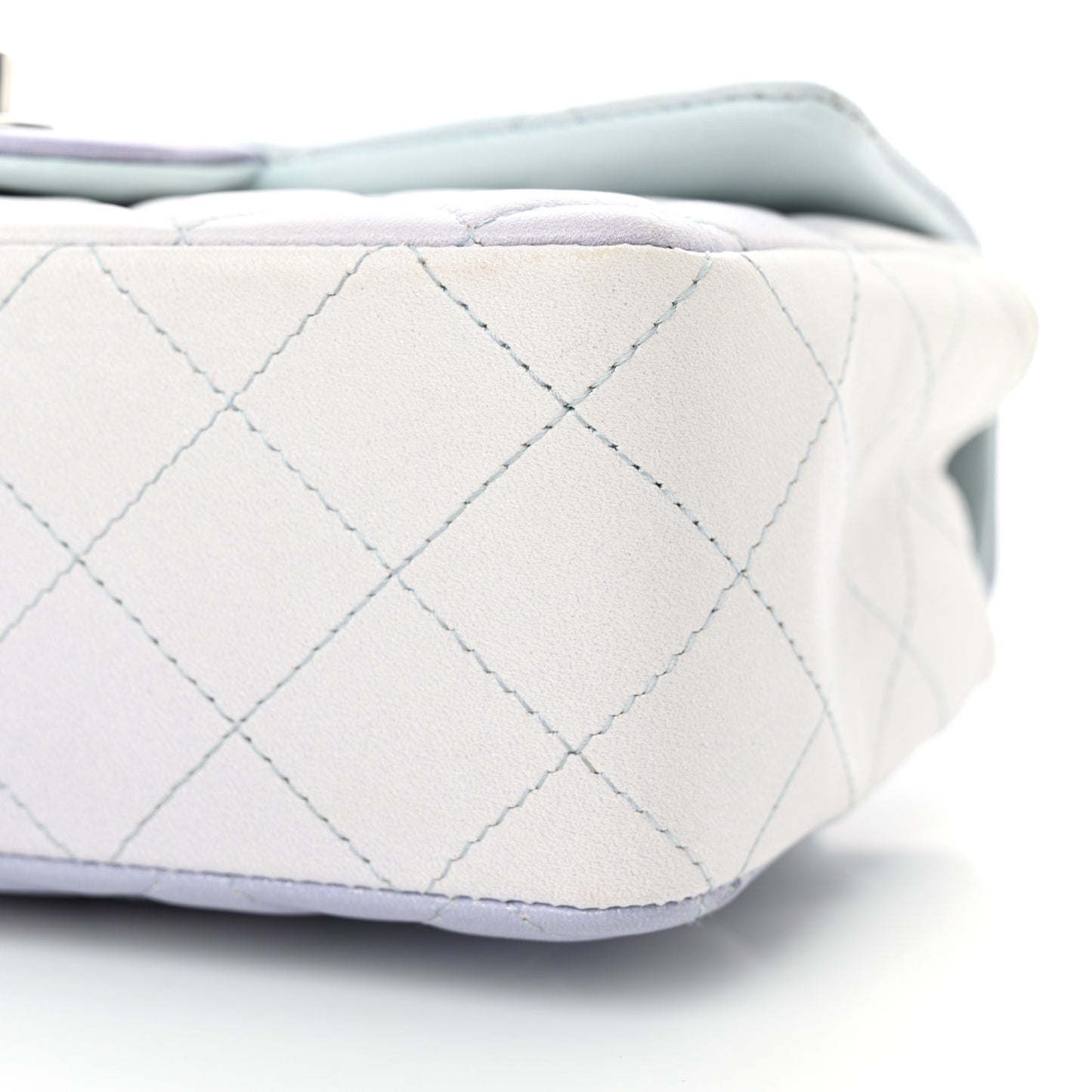 Lambskin Quilted Mini Rectangular Flap Light Blue Light Purple White