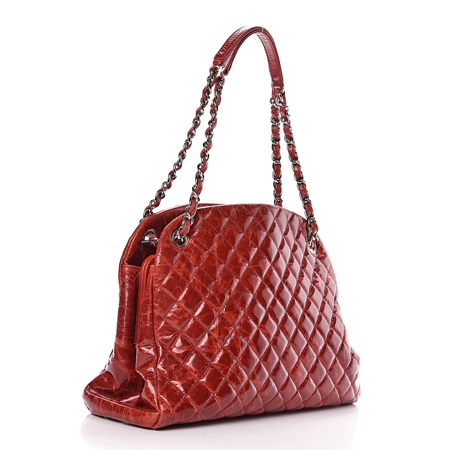 Chanel Glazed Calfskin Quilted Large Just Mademoiselle Bowling Bag Red 3 of 10