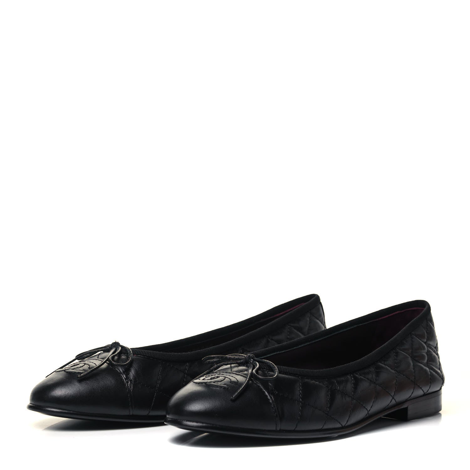 Chanel Aged Calfskin Quilted CC Cap Toe Ballerina Flats 37.5 Black 3 of 9