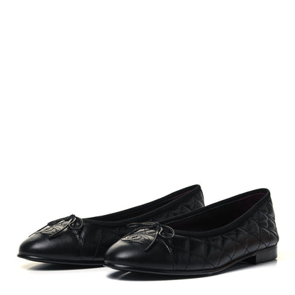 Chanel Aged Calfskin Quilted CC Cap Toe Ballerina Flats 37.5 Black 3 of 9