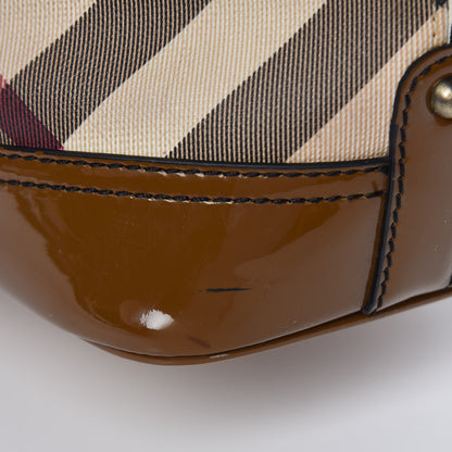 Burberry Patent Trim Nova Check Drawstring Bucket Bag Brown 18 of 23