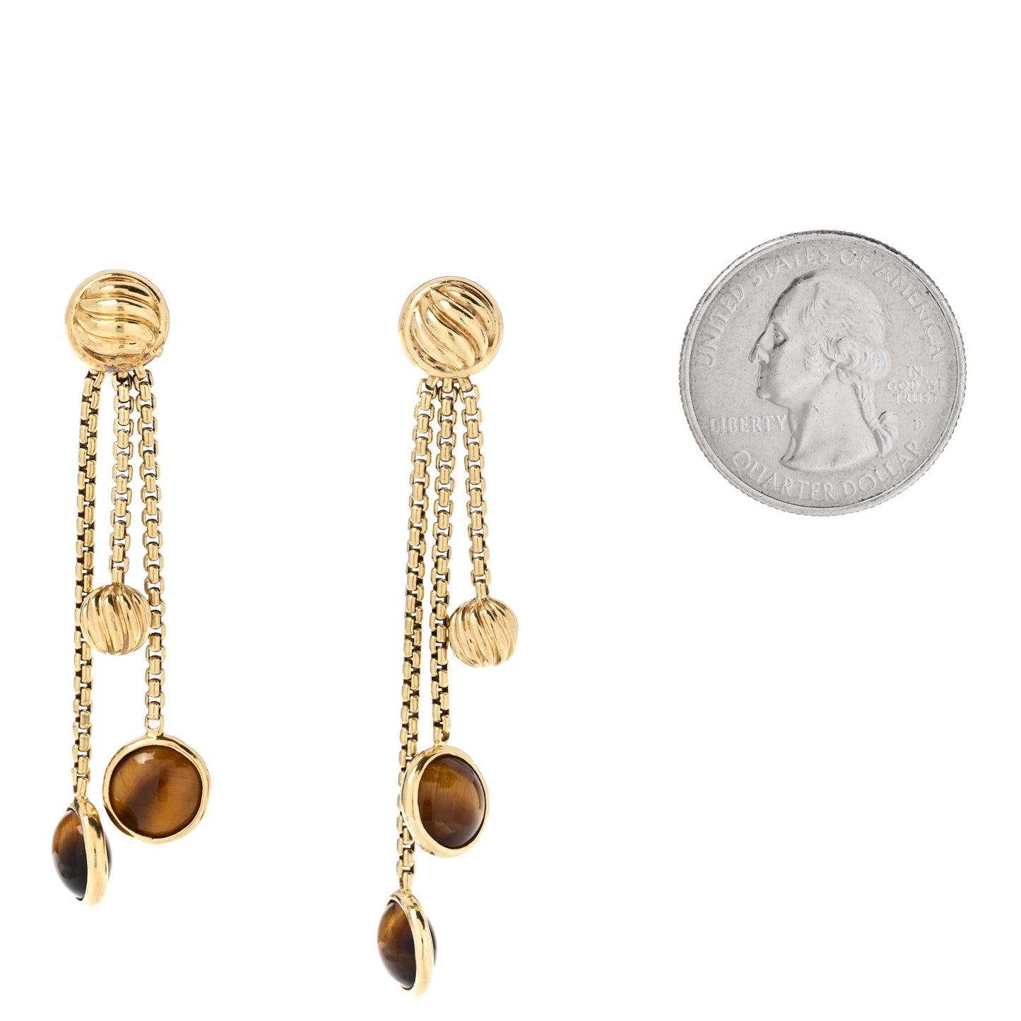 18K Yellow Gold Tiger's Eye Cable 3 Drop Earrings